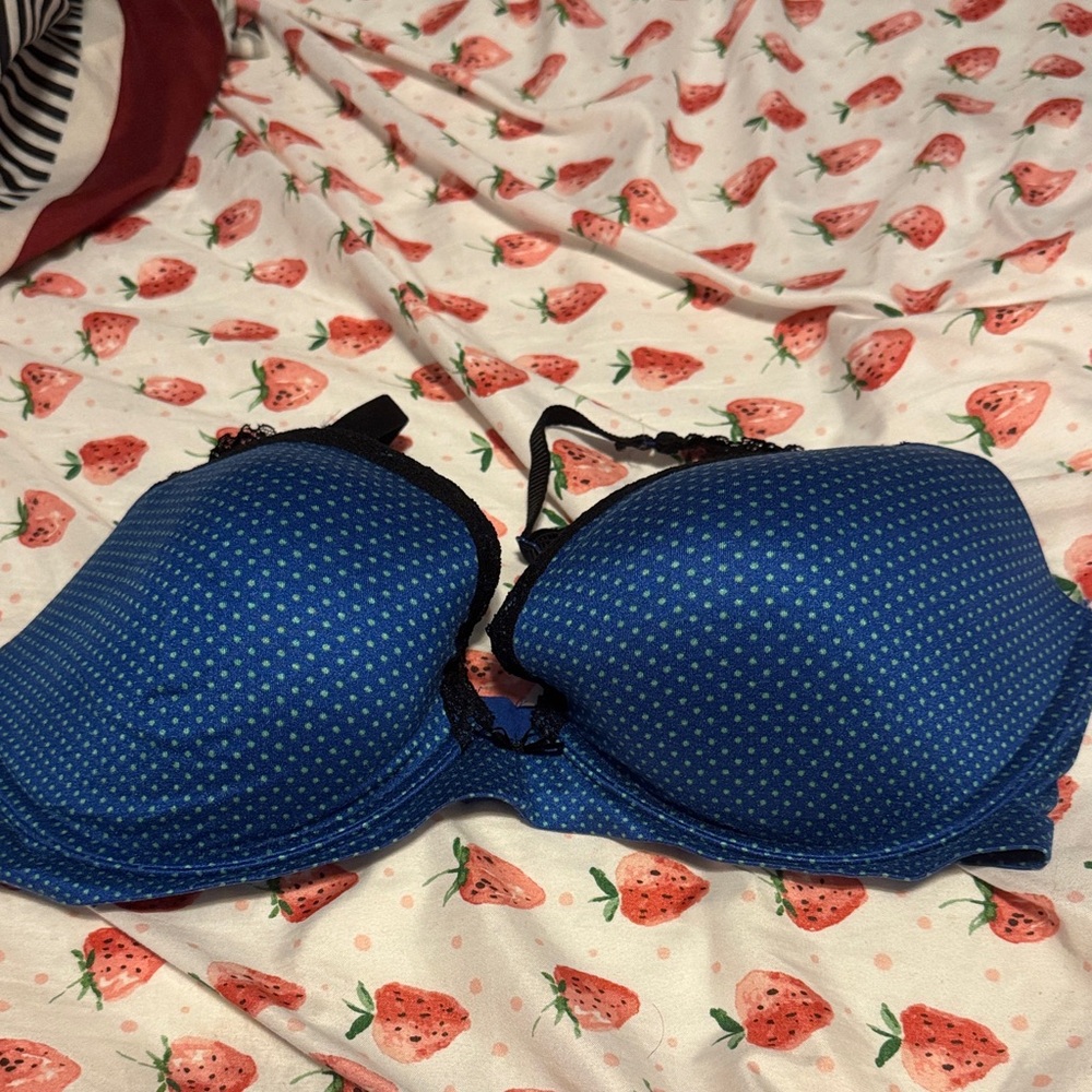 aerie Blue Polka Dot Push-Up Bra with Black Trim